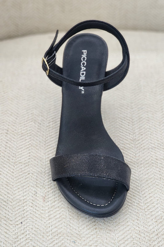 Tacón negro Piccadilly con tiras y micro brillo